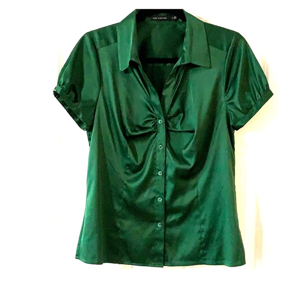 green satin button down
